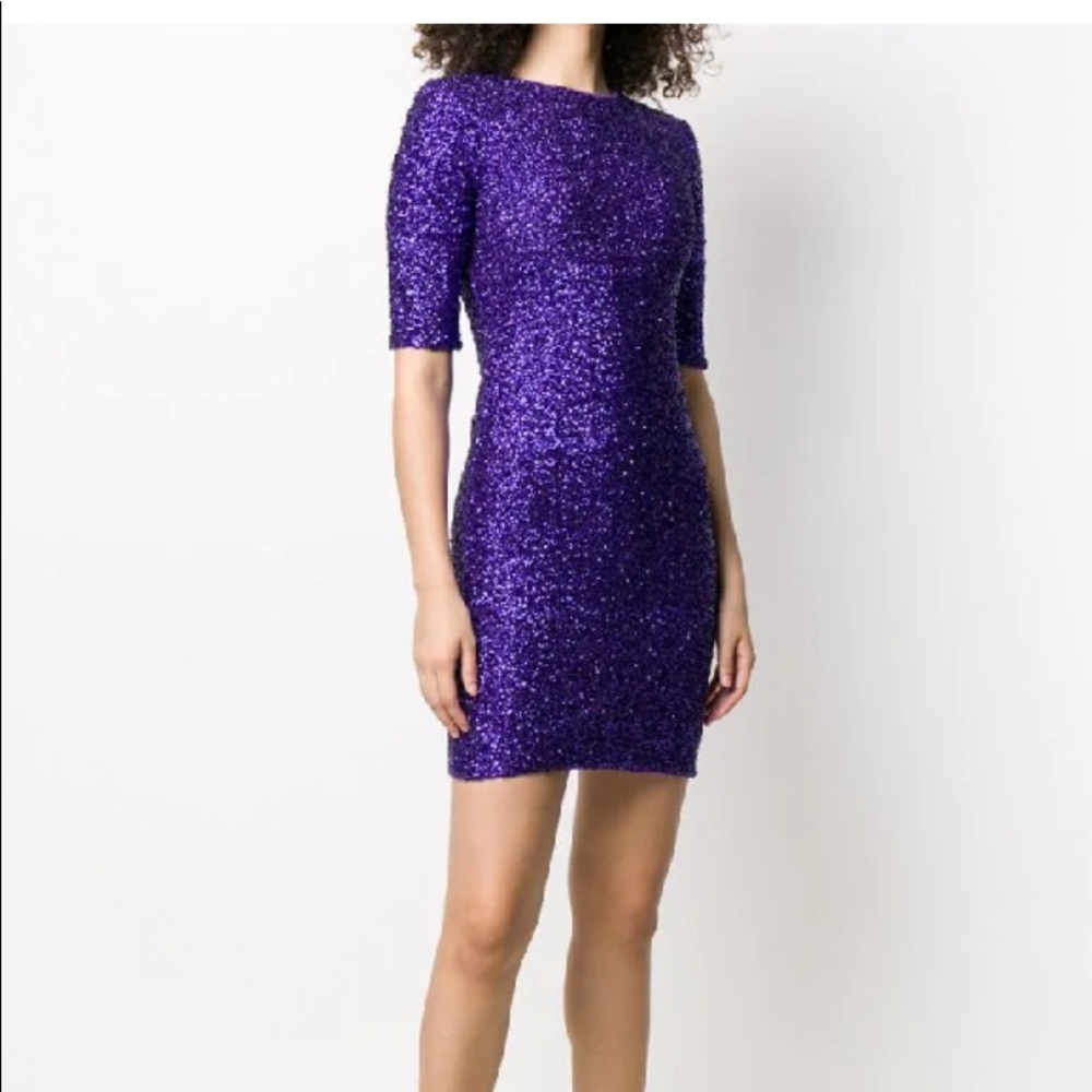NWT Alice and Olivia Purple Sequin Mini Dress Inka Sz 4